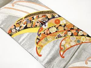 荒波に花鳥・糸巻き模様織り出し　袋帯